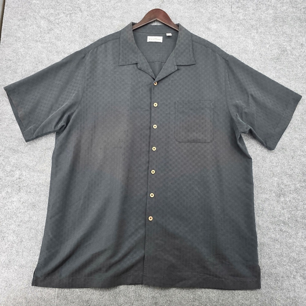 Caribbean Mens 3XT Charcoal Grey Textured Short Sleeve Camp Shirt Modal Blend